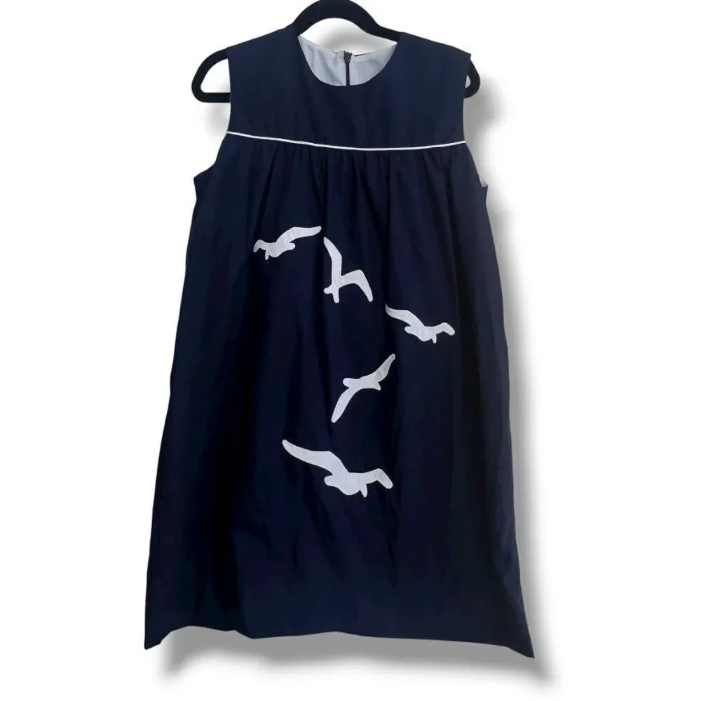 The Beaufort Bonnet Company Navy Blue Seagull Appliqué Sleeveless Dress Size 12